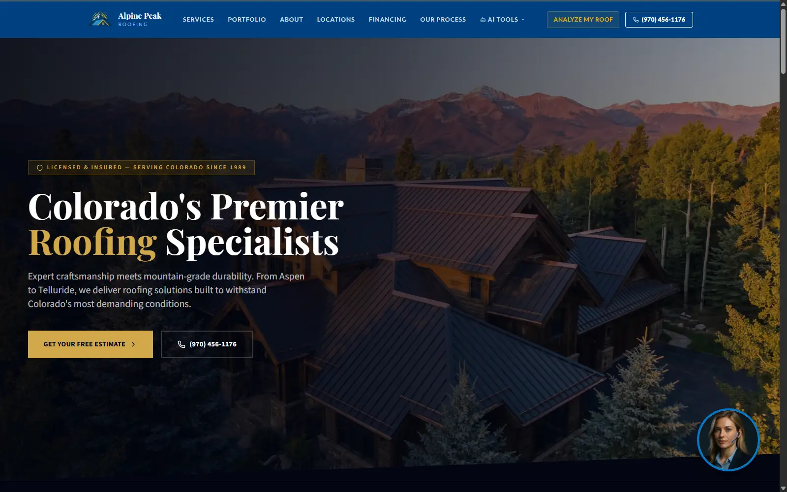 Alpine Peak Roofing website screenshot