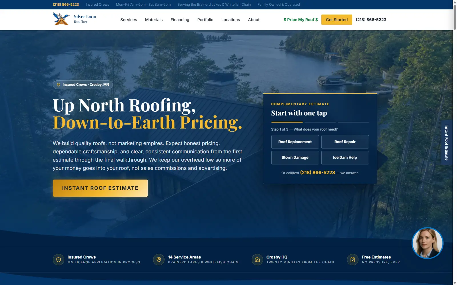 Silver Loon Roofing website homepage